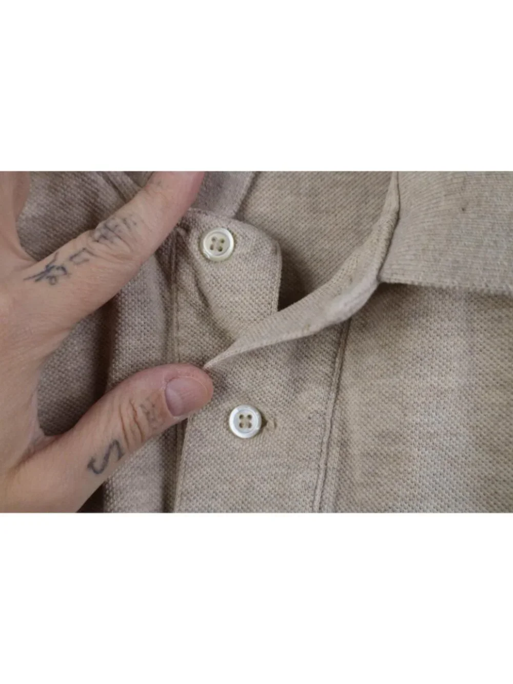 Vtg 90s Ralph Lauren Mens Large Pique Cotton Knit Golf Polo Shirt Oatmeal Brown
